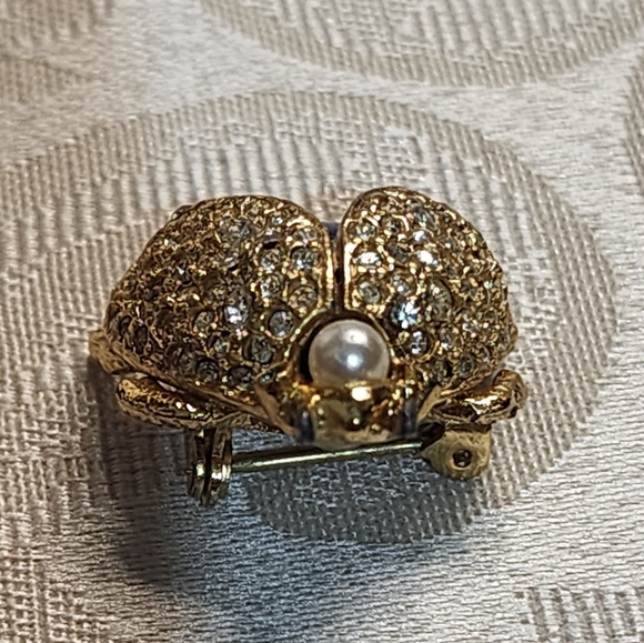Vintage SPHINX Beetle Brooch Faux Lapis Pearl Rhinestone Bug Insect Pin - Picture 8 of 14